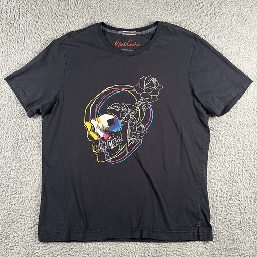 Robert Graham Skull & RosesT-Shirt Mens 2XL Black Short Sleeve 100% Cotton