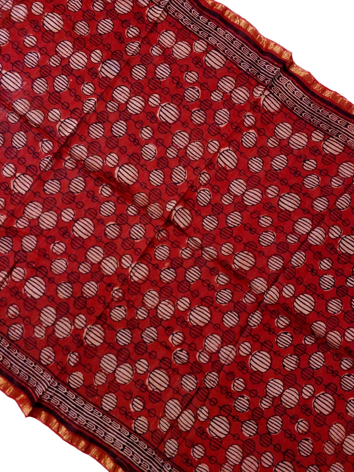 Dupatta India de algodón puro estampado en bloques vintage | Bufanda étnica roja | Hecha a mano Foto 3 de 4