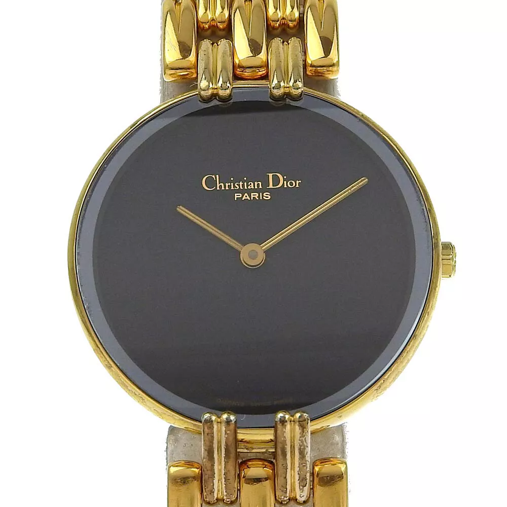 Christian Dior Bagheera D46 154 4 Watch Gold Plated Quartz Ladies Black Dial