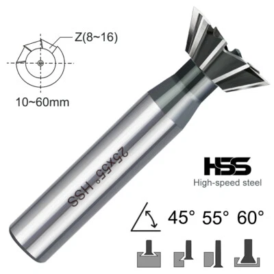 XCAN 45/55/60 Degree HSS Dovetail Slot Milling Cutter Straight Shank End Mill Bits