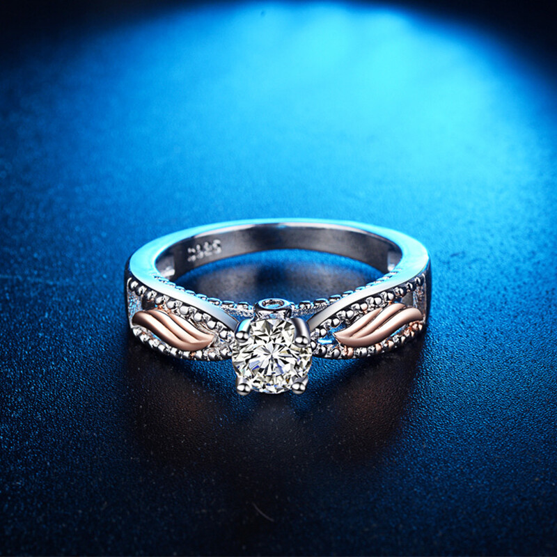 925Silver Cubic Zirconia Ring for Women Wedding Angel Wing Rings
