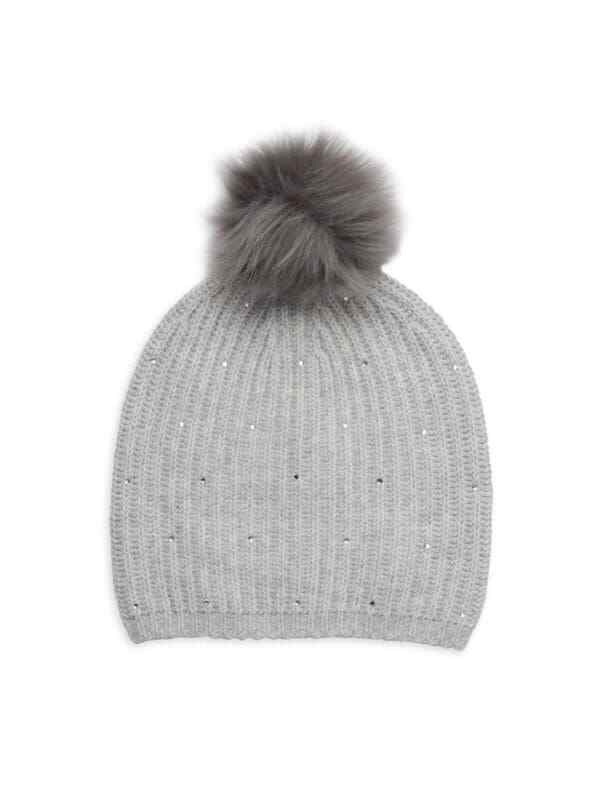 Carolyn Rowan Crystal Cashmere Beanie w/fox Fur Pompom Carolyn Rowan Collection Sequined Cashmere Beanie | Saks  main image 4