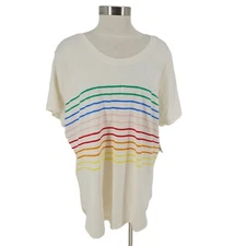 Style & Co Tee Shirt Beige Coconut Rainbow Stripe Short Sleeve Top NWT Womens 3X