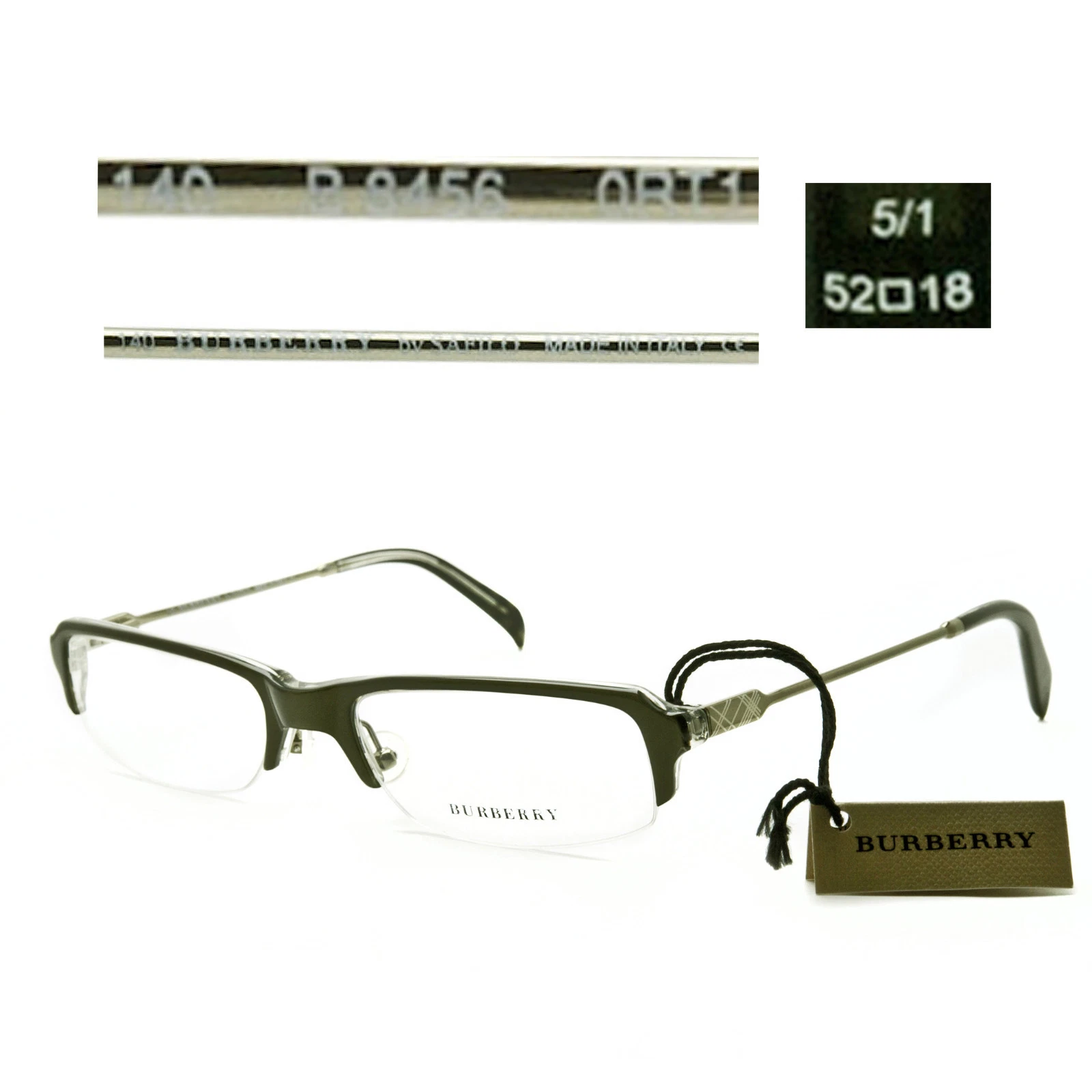 Burberry B 8456 0RT1 Half Rimless 52/18/140 Eyeglasses Made Italy   New