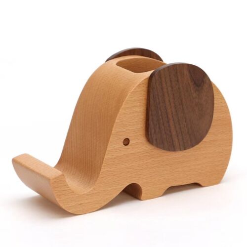 Soporte de madera creativo para elefante: soporte para teléfono celular y lápiz, grabado en blanco lindo - Imagen 2 de 6