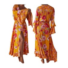 Free People Dress Womens Yellow Floral Maxi Boho Chic Fairie