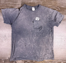 Rip N Dip Mens Cat Pocket T Shirt Light Stone Wash Gray XL Distressed Thrashed