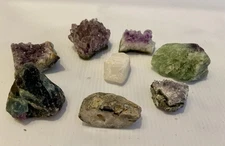 Raw Crystal Mineral Specimen Lot - Amethyst, Fluorite, Quartz