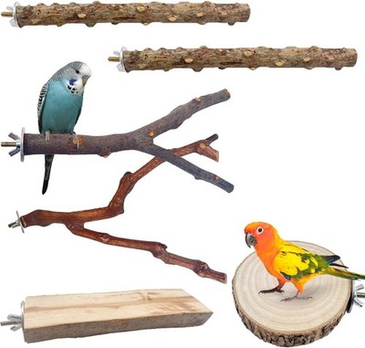 6 Stück Vogel Sitzstangen für Käfig Naturholz Papagei Wellensittich Sitzstange O-Form & Rechteck