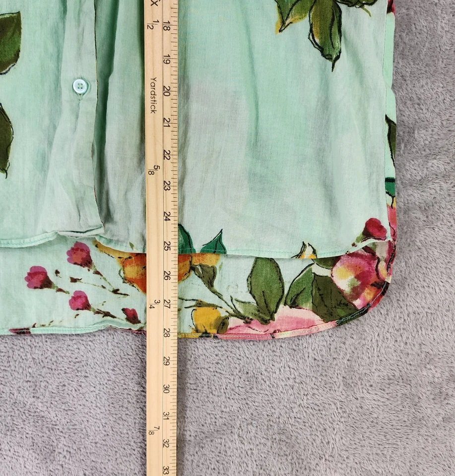 Womens Pajama Set Medium Floral Linen Button Up Shirt Elastic Waist Shorts Loung - Image 4 of 4