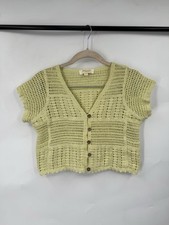 Rebellion Open Knit Button Crop Top Women S Yellow Y2K Retro Coquette Whimsical