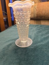 Fenton Hobnail Style White Opalescent Glass Small Trumpet Vase