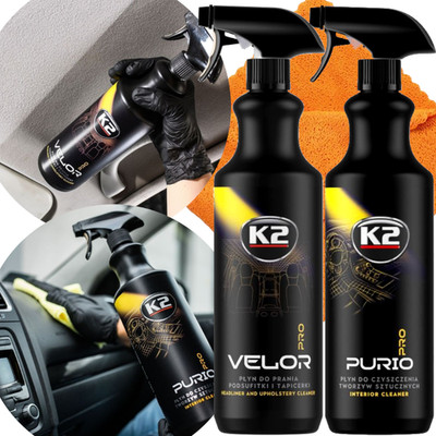 K2 VELOR 1L + PURIO 1L + MIKROFIBRA ZESTAW DO CZYSZCZENIA WNĘTRZA AUTA