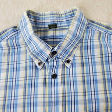 Eddie Bauer Men's 2XL Long sleeve Shirt White Blue Yellow Plaid Button Down