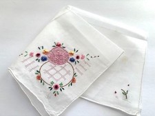 VINTAGE HANKY HAND EMBROIDERED CROCHET PUNCH WORK HAND ROLLED NEW LOVELY
