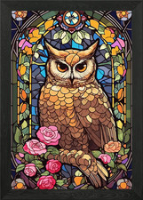 glass cute owl Framed Wall Art Poster Canvas Print Picture