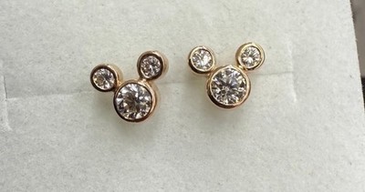 Disney Parks 14K Yellow Gold Diamond Mickey Mouse Earrings .28ctw Retail $1,550