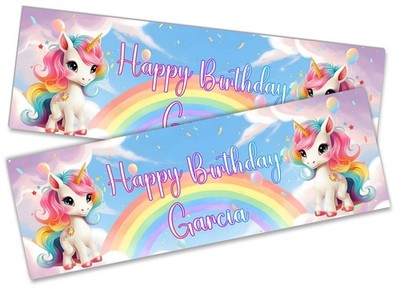 Personalised Unicorn Birthday Banner Any Name Age Team - Custom Kids Party 58