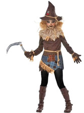 Girls Creepy Scarecrow Halloween Costume with Makeup - Size XL 12-14 