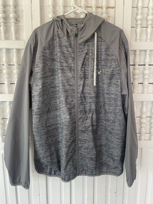 Caallaway men's XL gray front zip, hooded, lightweight active wear jacket, L11