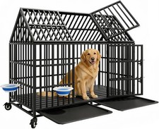 54'' Indestructible Heavy Duty Dog Crate Cage Kennel for Large Dogs with Wheels
