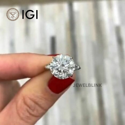 3 Carat Round Cut CVD Lab Grown Diamond 14K White Gold Three Stone Wedding Ring