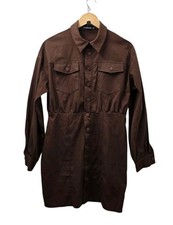 Pretty Little Thing Utility Pockets Shirt Dress Size 10 12 Brown