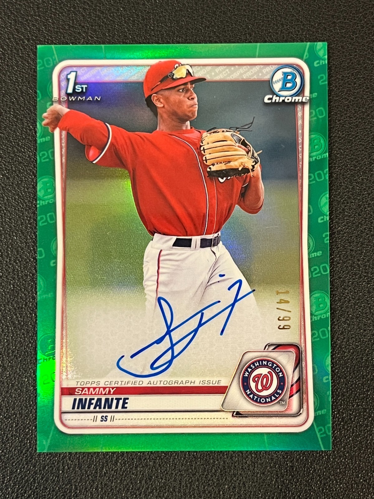 Sammy Infante 2020 Bowman Chrome 1st Auto Green Refractor /99 Nationals