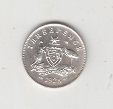 Coin Australia 1925 silver KGV 3d three pence uncirculated
