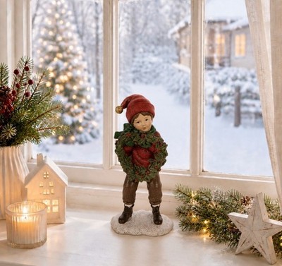 Neu 2026 Winterkind Junge Mit Kranz rot Grün 10x6x 19cm Clayre & Eef Weihnachten