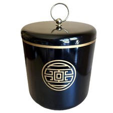 Vintage Japanese Ice Bucket Black & Gold Lacquer Ware Mid Century Barware 22cm