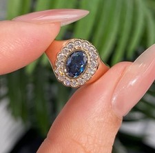 Anillo de oro macizo de 14 k con zafiro natural anillo de oro de diamantes de zafiro azul