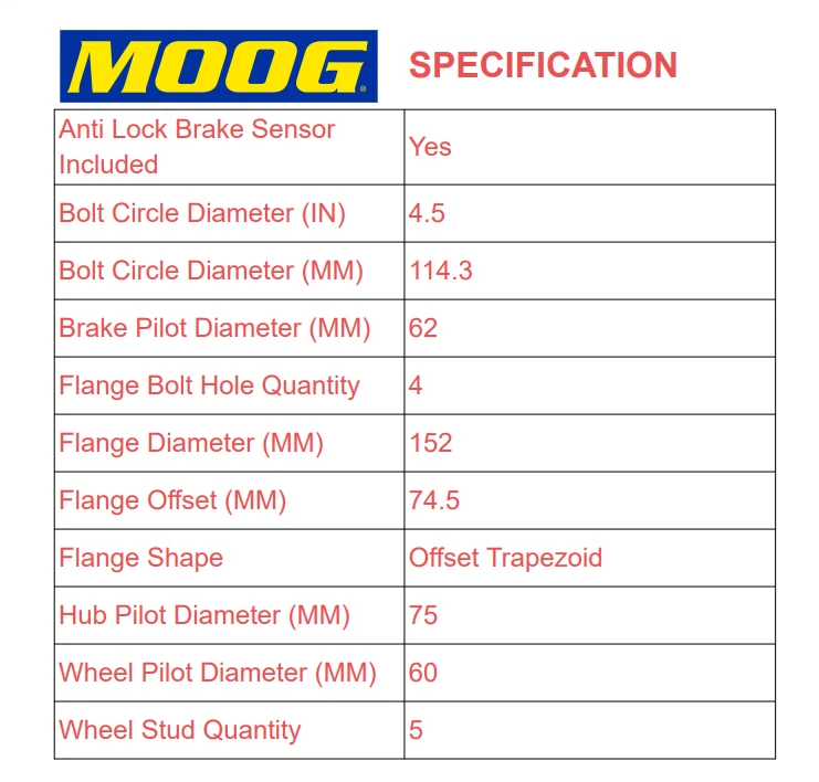 Moog Rear Wheel Hub & Bearing Driver Side For Toyota Camry ES300 ES330 W/ABS Foto 3 de 4