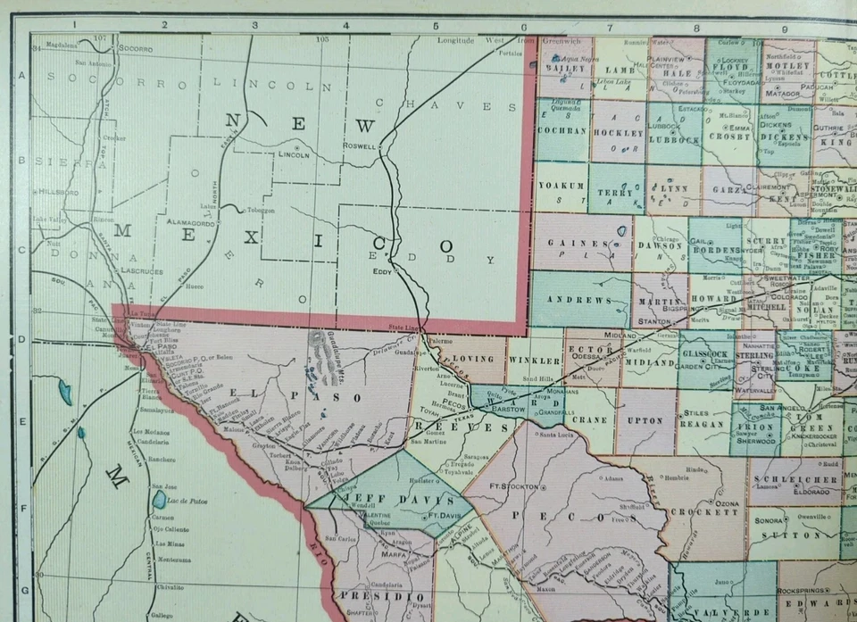 复古 1901 年得克萨斯地图 22 英寸 x 14 英寸老式原版休斯顿·加尔维斯顿·奥斯汀 TX — 第 2/4 张图片
