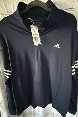 adidas Men's Standard Adi 3-Stripes 1/2 Zip Top, Blue-Large-NEW