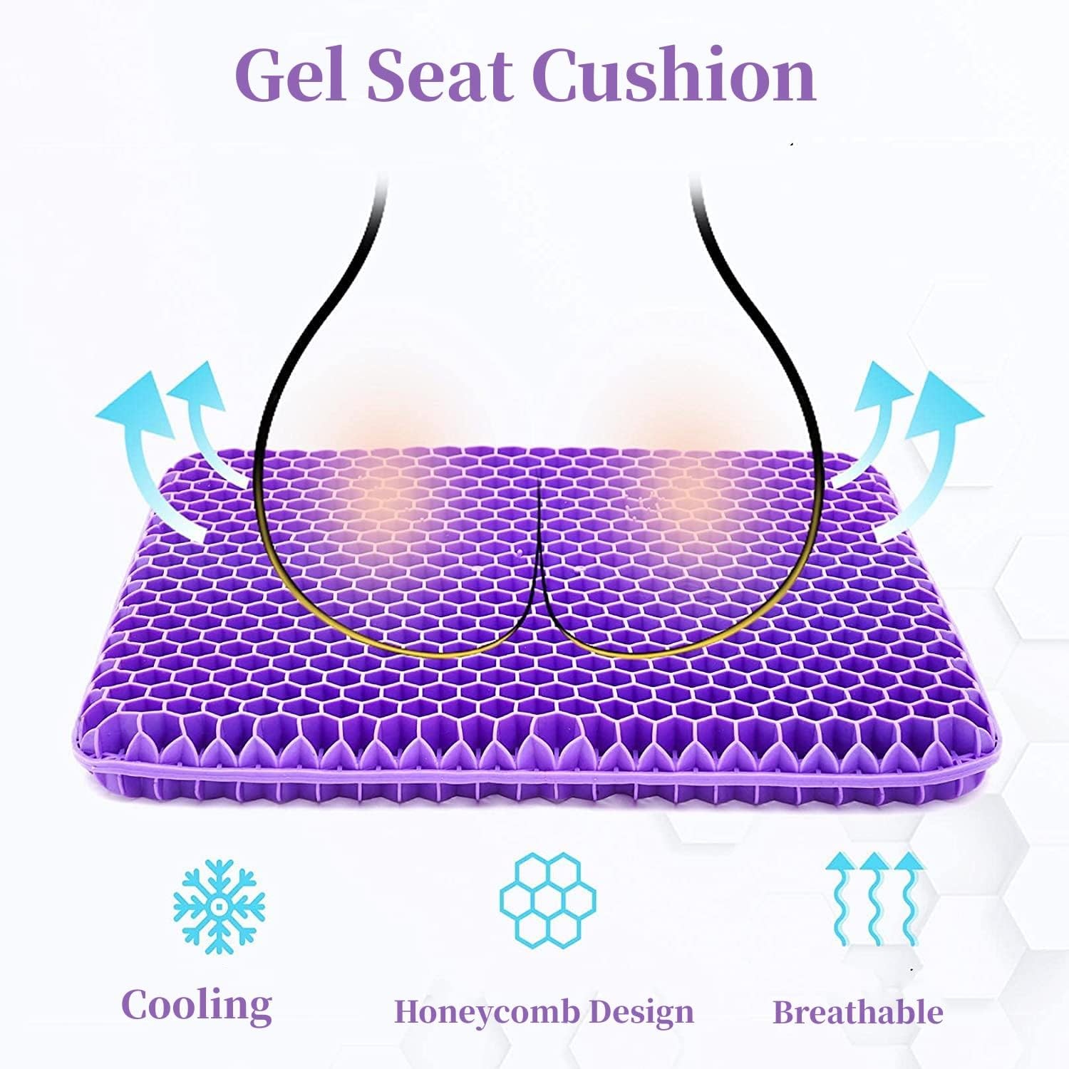 Gel Seat Cushion for Long Sitting, Double Thick Office Desk Large, Purple 