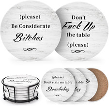 White Elephant Gifts for Adults, Funny Coasters Set of 6 with Holder Christmas S