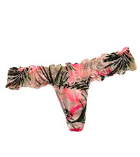 Victoria's Secret PINK Opaque Floral Lace-Trim Thong Panty Peach Floral