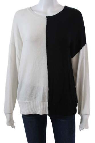 LNA Womens Long Sleeves Pullover Crew Neck Sweater White Black Size Extra Small