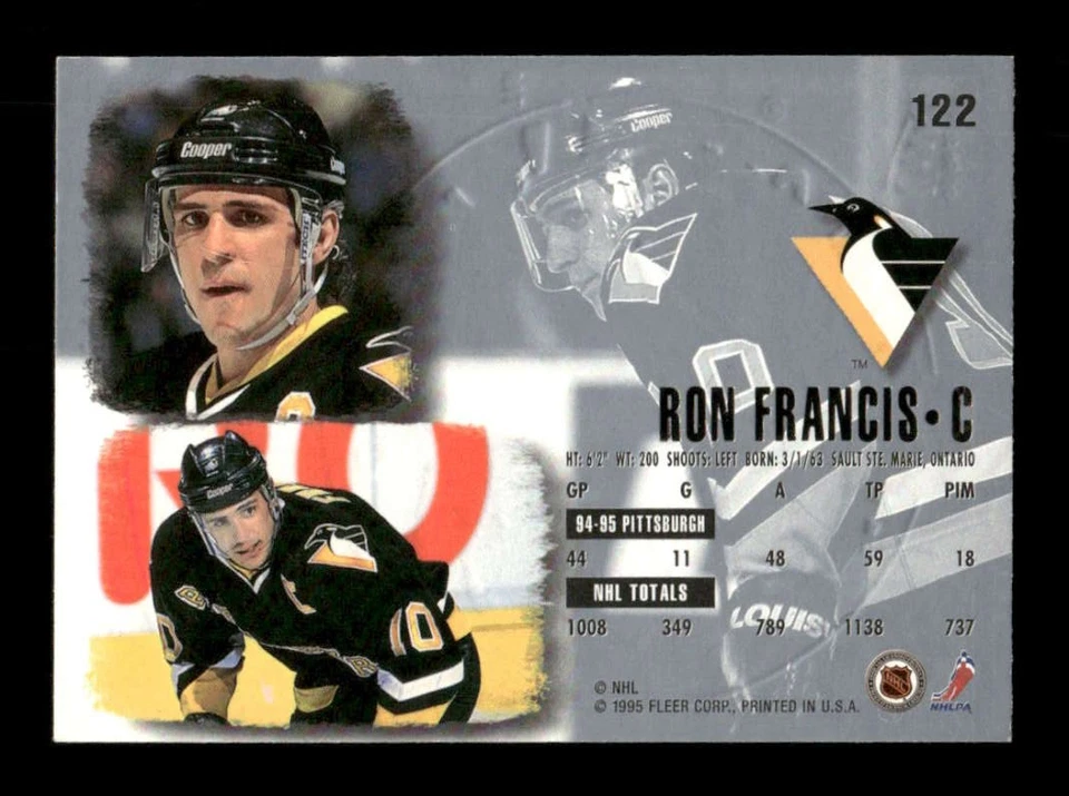 1995-96 Fleer Ultra Gold Medallion 122 Ron Francis HoF signed auto JKAU1 BXCP25 - Image 2 of 2