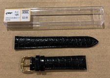 Hadley Roma Genuine Italian Leather Crocodile Grain Watch Band Strap 18mm -Black