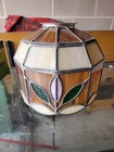 Vintage Tiffany Style Stained Leaded Glass Tulip Hanging Lamp Shade
