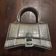 Balenciaga Henkeltasche Leder silber Kroko-Pr...