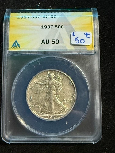 1937 WALKING LIBERTY HALF DOLLAR ANACS AU 50 533