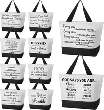 Talltalk 10 Pcs Christian Tote Bags Canvas Bible Bulk White, Black