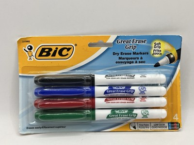 Bic Great Erase Grip Dry White Board Markers Fine Point 4-Pack Colors School NEW