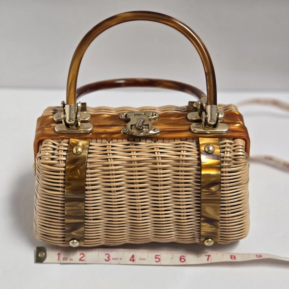 Винтажный плетеный черепаховый панцирь Lucite Дамская сумка сумочка сделано в Гонконге - Изображение 3 из 4