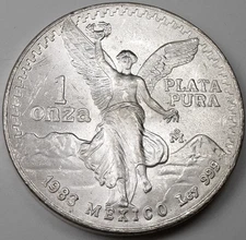1983 Mo 1 Onza Mexico Libertad Plata Pura 1 Troy Oz .999 Fine Silver Coin