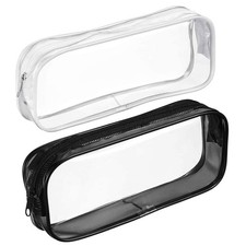 BlingKingdom 2pcs Clear PVC Zipper Pencil Bag Toiletries Exam Pen White