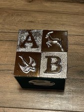 Vintage Gorham Letter Block ABC 3" Cube Baby Silver Plated Piggy Bank Japan